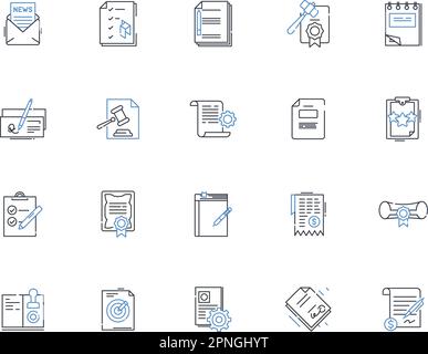 Attestation line icons collection. Authentication, Verification, Certification, Provenance, Validation, Approval, Legalization vector and linear Stock Vector