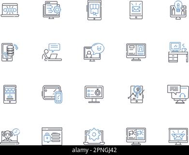 Electronic advertising line icons collection. Digital, Ads, Online, Search, Display, Programmatic, Social vector and linear illustration. Mobile,Video Stock Vector