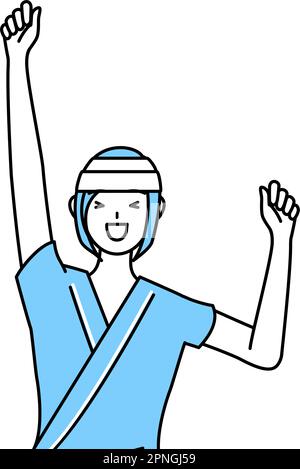 Female inpatient wearing hospital gown and bandage on head smiling and jumping, Vector Illustration Stock Vector