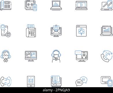 Communication tool line icons collection. Platform, Nerk, Interface, Messenger, Collaboration, Connection, Message vector and linear illustration Stock Vector