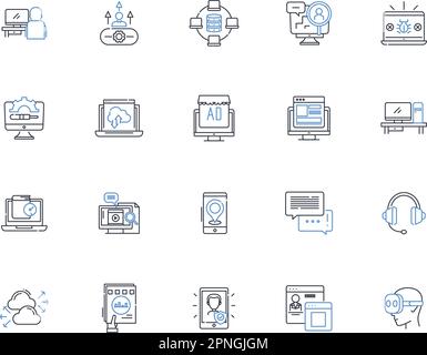 Technological revolution line icons collection. Disruptive, Innovation, Digitalization, Automation, Interconnectivity, Quantum, Modernization vector Stock Vector
