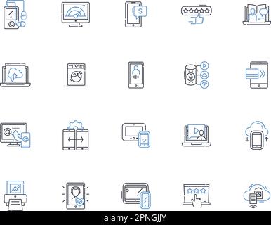 Hardware technology line icons collection. Processor, Motherboard, Graphics, Memory, SSD, HDD, Cooling vector and linear illustration. Power,Fan Stock Vector