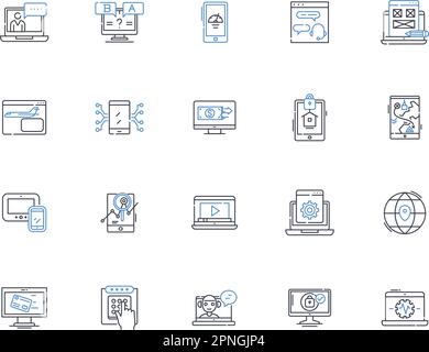 Cloud computing line icons collection. Virtualization, Infrastructure, Scalability, Deployment, Automation, Agility, Resources vector and linear Stock Vector
