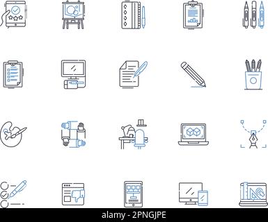 Content editing line icons collection. Revision, Rewriting, Refining, Polishing, Proofreading, Perfecting, Consistency vector and linear illustration Stock Vector