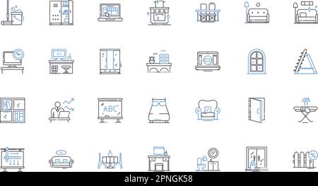 Furnishings line icons collection. Sofas, Chairs, Tables, Beds, Dressers, Bookcases, Ottomans vector and linear illustration. Recliners,Lamps,Cabinets Stock Vector