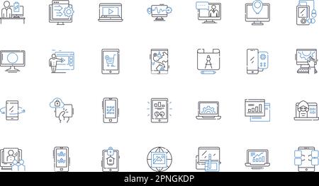Equipment tech line icons collection. Automation, Robotics, Sensors, Mechanics, Hydraulics, Pneumatics, Electromechanical vector and linear Stock Vector