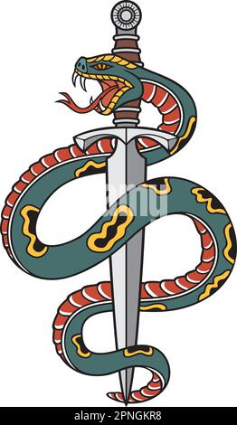 Snake and Knife. Old School Tattoo. Vector Illustration. Stock Vector