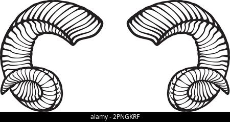 Ram Horns Black and White. Vector Illustration. Stock Vector