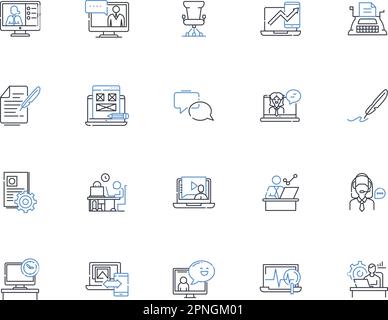 At-home employment line icons collection. Remote, Work-from-home, Freelance, Telecommute, Virtual, Online, Digital vector and linear illustration Stock Vector