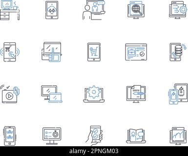 E-World line icons collection. Digital, Technology, Internet, Connectivity, Virtual, Online, Cybernetic vector and linear illustration. Electronic,Web Stock Vector