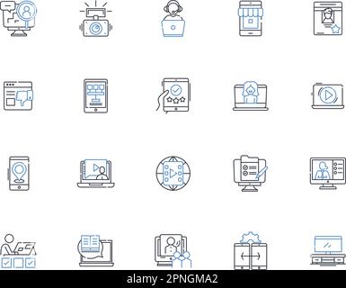 Video editing line icons collection. Clip, Sequence, Cut, Transition, Timeline, Effects, Soundtrack vector and linear illustration. Filters,Color Stock Vector