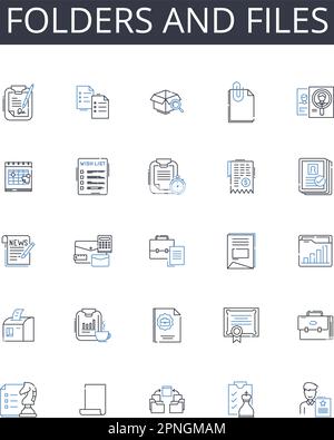 Folders and files line icons collection. Directories and documents, Containers and data, Archives and records, Binders and paperwork, Portfolios and Stock Vector