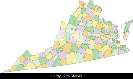 Virginia - Highly detailed editable political map. Stock Vector