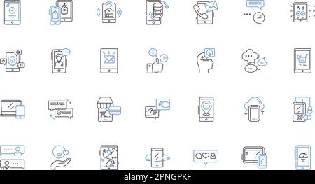 Mobile ph line icons collection. Smartph, Tablet, App, Android, iOS, Camera, Battery vector and linear illustration. Charger,Wi-Fi,Bluetooth outline Stock Vector