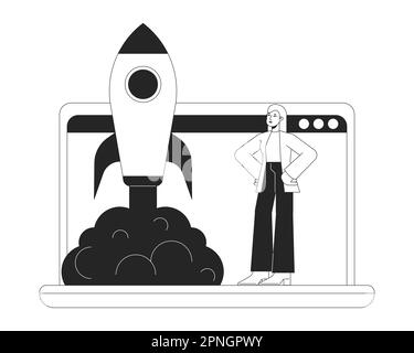 Online startup bw concept vector spot illustration Stock Vector