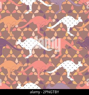 Kangaroo seamless pattern. Cute Eastern gray kangaroo illustration. Vector cute repeat pattern for fabric, wallpaper or wrapping paper. Stock Vector