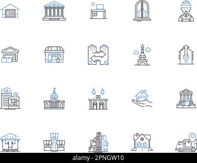 Drafting line icons collection. Blueprints, Schematic, Measurements, Structural, Design, Plans, Scale vector and linear illustration. Engineers Stock Vector