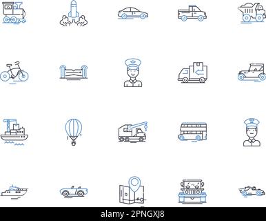 Haulage transfer line icons collection. Logistics, Transportation, Trucking, Shipment, Delivery, Freight, Transfer vector and linear illustration Stock Vector