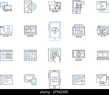 Cybersecurity engine line icons collection. Firewall, Malware, Encryption, Phishing, Vulnerability, Backdoor, Cyberattack vector and linear Stock Vector