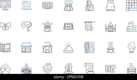 Pad and living quarters line icons collection. Cushion, Cozy, Bedroom, Comfy, Nest, Haven, Sanctuary vector and linear illustration. Retreat,Lounging Stock Vector