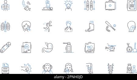 Medical devices line icons collection. Implant, Scanner, Surgical, Prosthesis, Diagnostic, Monitor, Infusion vector and linear illustration. Catheter Stock Vector