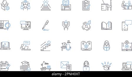Information absorption line icons collection. Assimilation, Comprehension, Understanding, Retention, Learning, Cognition, Intuition vector and linear Stock Vector