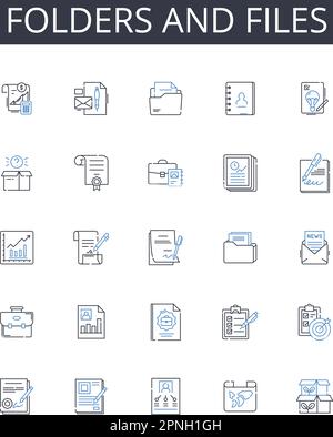 Folders and files line icons collection. Directories and documents, Containers and data, Archives and records, Binders and paperwork, Portfolios and Stock Vector