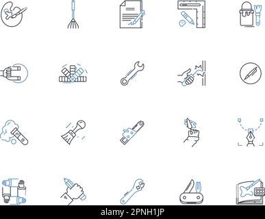Stockpile line icons collection. Hoard, Accumulate, Reserve, Store, Pile, Inventory, Stock vector and linear illustration. Stash,Save,Amass outline Stock Vector