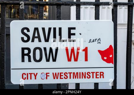 Savile Row in Westminster, London. Home oil Gieves and  Hawkes tailors at number one. Stock Photo