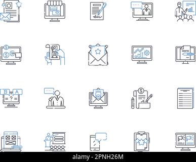 Affiliate promotion line icons collection. Commission, Referral, Marketing, Partnerships, Revenue, Earnings, Sales vector and linear illustration Stock Vector