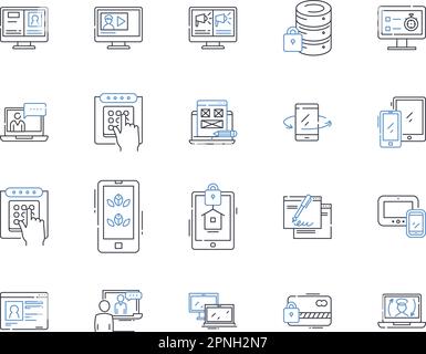 Cybersecurity measures line icons collection. Encryption, Firewall, VPN ...