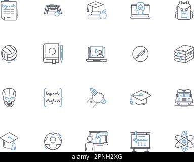 Higher education line icons collection. Learning, Degree, Graduation, University, Curriculum, Research, Scholarships vector and linear illustration Stock Vector