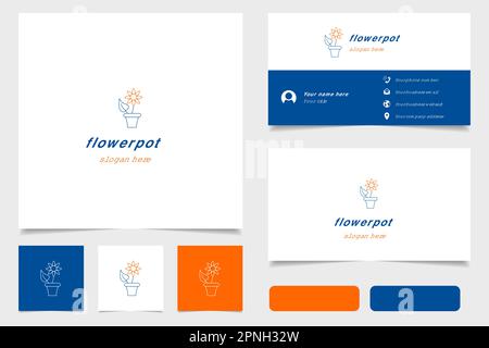 Flowerpot logo design with editable slogan. Branding book and business card template. Stock Vector