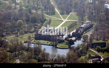 aerial view of Dunham Massey, a Georgian mansion run by the National Trust (this image taken from over 1500' and therefore not Nat Trust's copyright) Stock Photo