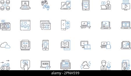 High-tech development line icons collection. Innovation, Digitalization, Automation, Robotics, Artificial Intelligence, Virtual Reality, Augmented Stock Vector