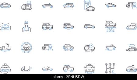 Wagons line icons collection. Carriage, Cstoga, Chuck, Covered, Hand, Hay, Hillman vector and linear illustration. Hitch,Horse,Kid outline signs set Stock Vector