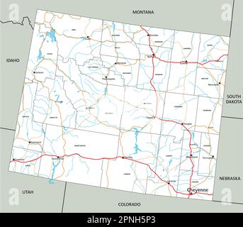 High detailed Wyoming road map with labeling Stock Vector Image &amp; Art ...