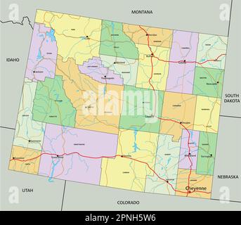 Wyoming - Highly detailed editable political map with labeling. Stock Vector