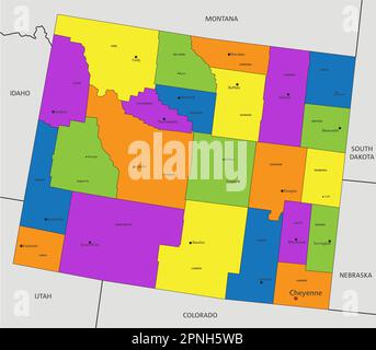 Colorful Wyoming political map with clearly labeled, separated layers. Vector illustration. Stock Vector