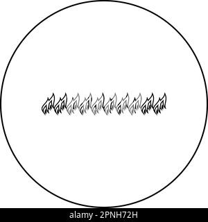Burning fire flame row icon in circle round black color vector illustration image outline contour line thin style simple Stock Vector