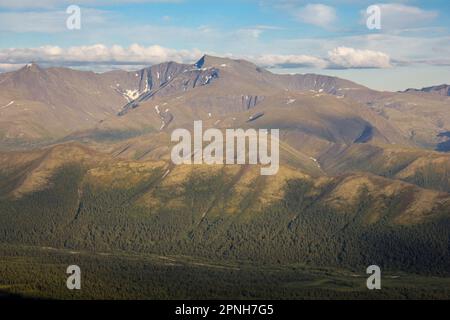 View from Manaraga peak in Nether-Polar Ural mountains, Russia at sunny summer day Stock Photo