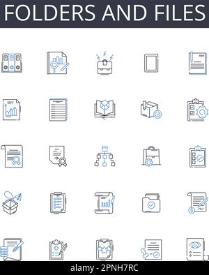 Folders and files line icons collection. Directories and documents, Containers and data, Archives and records, Binders and paperwork, Portfolios and Stock Vector