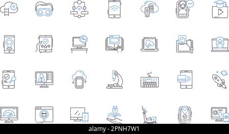 Technology progress line icons collection. Innovation, Evolution, Advancement, Breakthrough, Improvement, Transformation, Development vector and Stock Vector