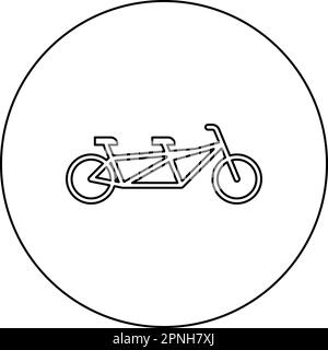 Tandem bicycle bike icon in circle round black color vector illustration image outline contour line thin style simple Stock Vector