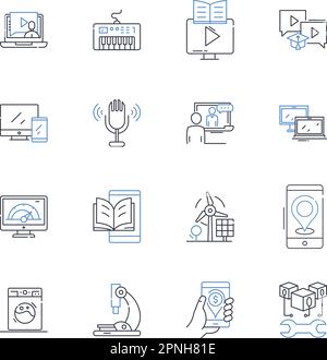 Digital security line icons collection. Encryption, Firewall, Malware, Cybercrime, Privacy, Authentication, Biometrics vector and linear illustration Stock Vector