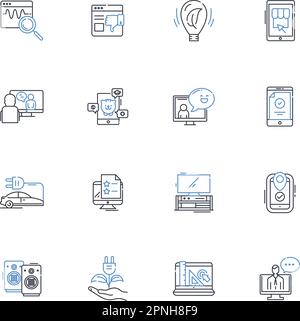 Smart devices line icons collection. Smartphs, Wearables, Tablets, Smartwatches, Smart homes, Internet of Things IoT, Voice assistants vector and Stock Vector