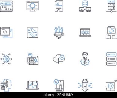 Platform graphics line icons collection. D, Render, Vector, Polygon, Pixel, Texture, Shader vector and linear illustration. Animation,Lighting,Mesh Stock Vector