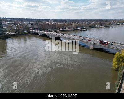 Establishing shot Putney Bridge London UK drone aerial view Stock Photo