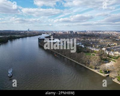 Craven cottage football ground Fulham London UK drone aerial view Stock Photo