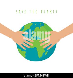 human hands hug the world save the planet concept Stock Vector